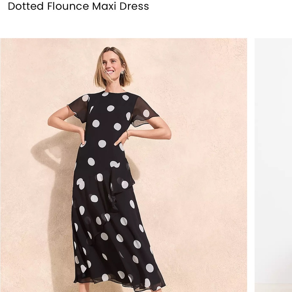 LOFT Black and White Dotted Maxi Dress